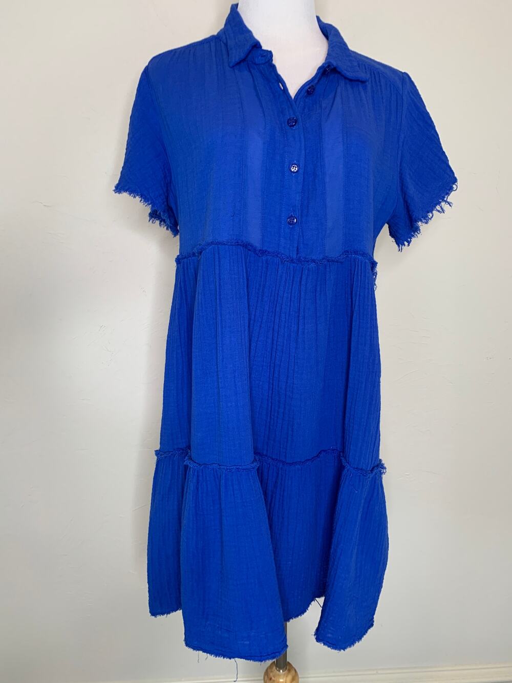 Stark X Royal Blue Cotton Gauze Babydoll Dress Sz Large